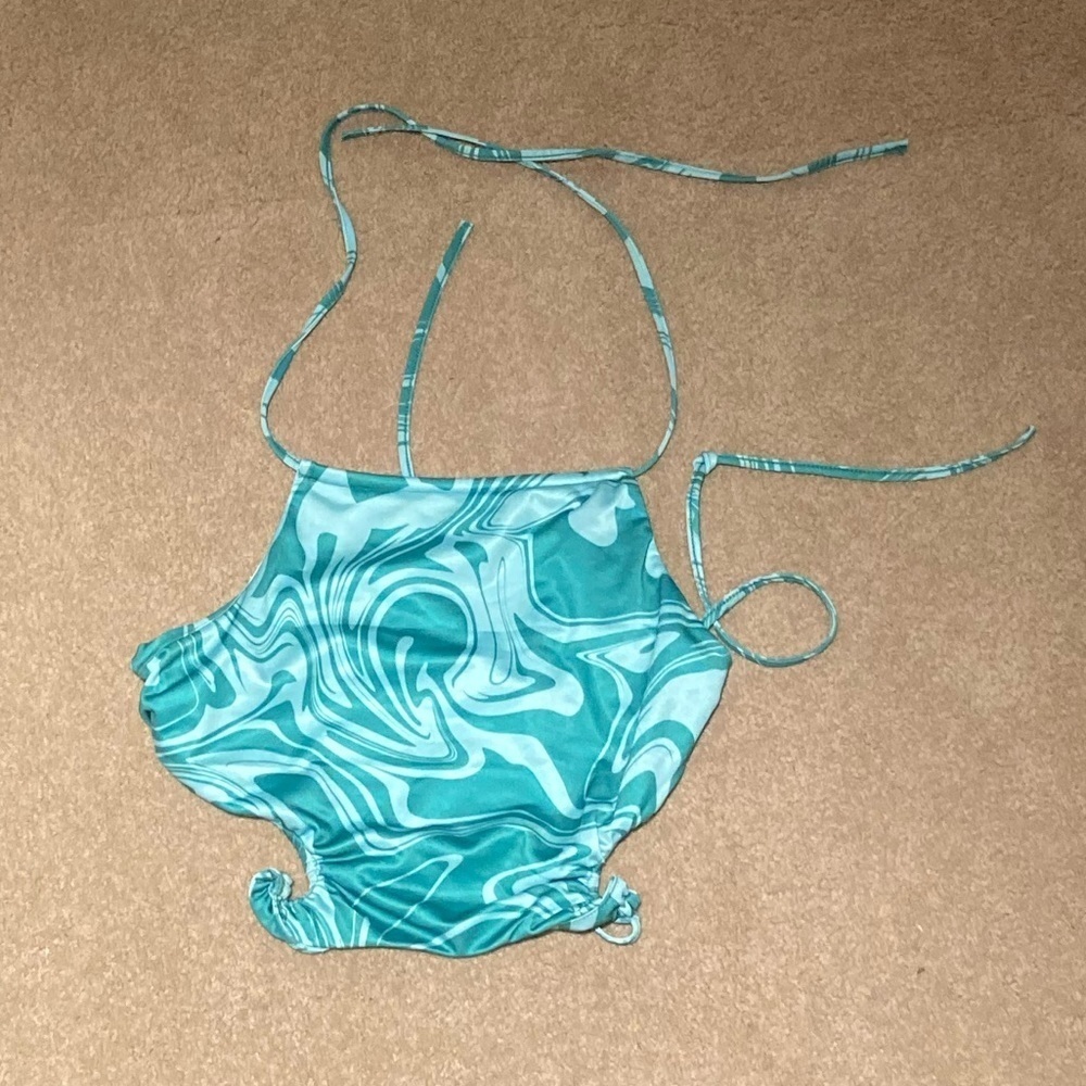 Pant and Halter Top Coord Set Green Marble Print Y2K x 70s Hippie Bell Bottom - Picture 4 of 8